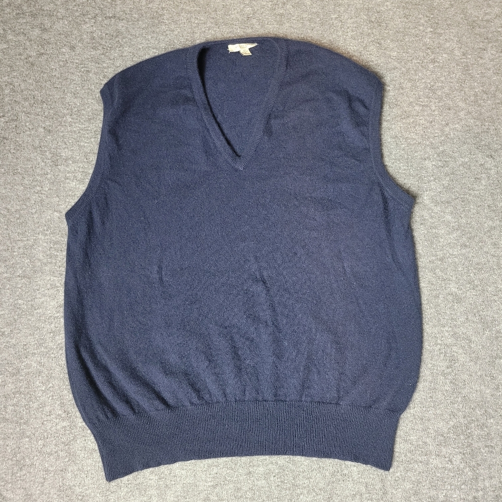 Vtg 90's Burberry Golf Mens V-Neck Sweater Vest Size L Blue Navy Cashmere Rare